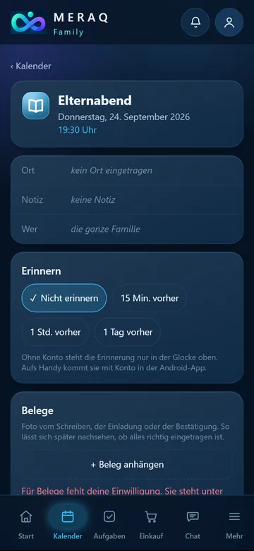 Termin mit angehängtem Beleg