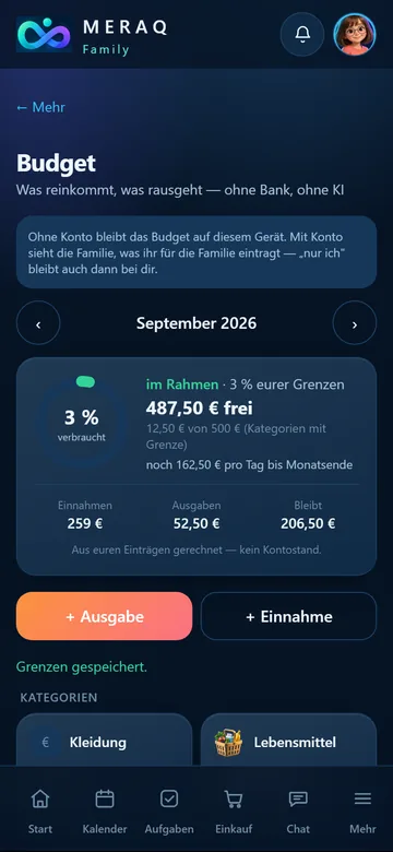 Budget mit Ring „3 % verbraucht“ und „487,50 € frei“