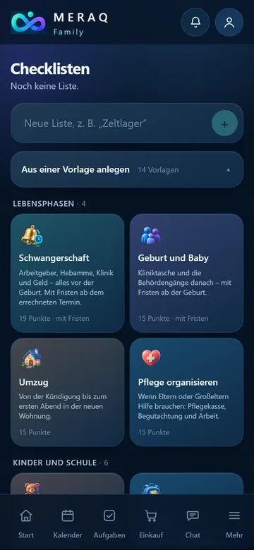Auswahl der Checklisten-Vorlagen
