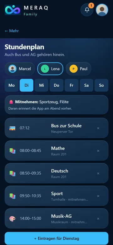 Stundenplan eines Kindes