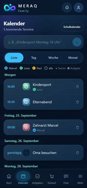 Kalender mit Eingabefeld und Terminen